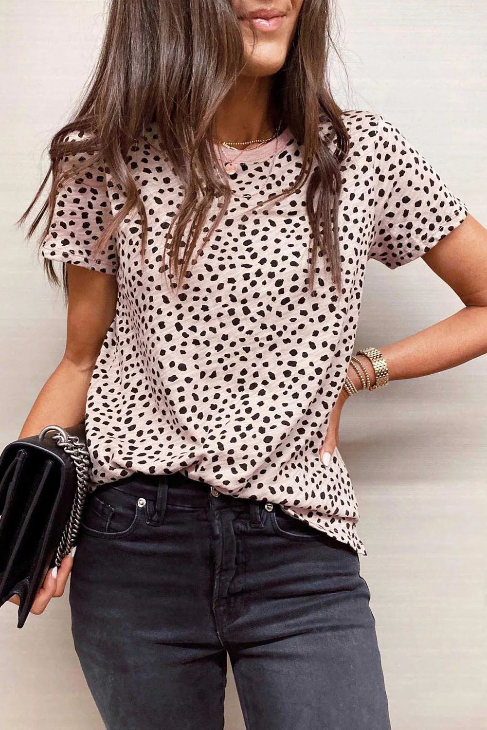 Apricot Cheetah Print Short Sleeve T Shirt