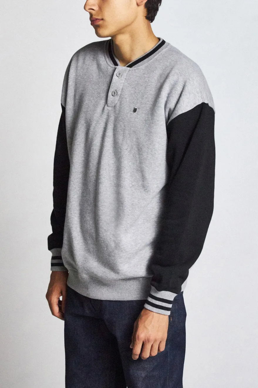 B-Shield Henley Crew Fleece - Heather Grey/Black