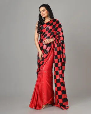 Bestselling Water Sequins Checked Women's Designer Bollywood Ready To Wear Saree