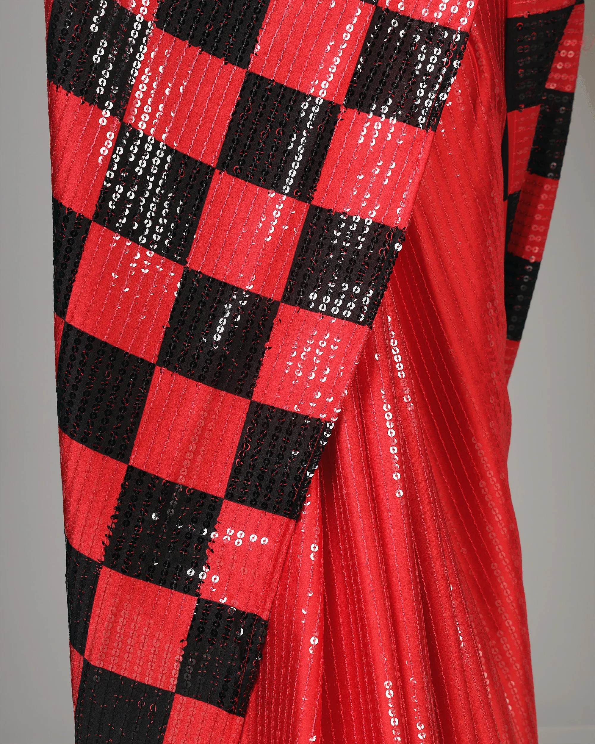 Bestselling Water Sequins Checked Women's Designer Bollywood Ready To Wear Saree