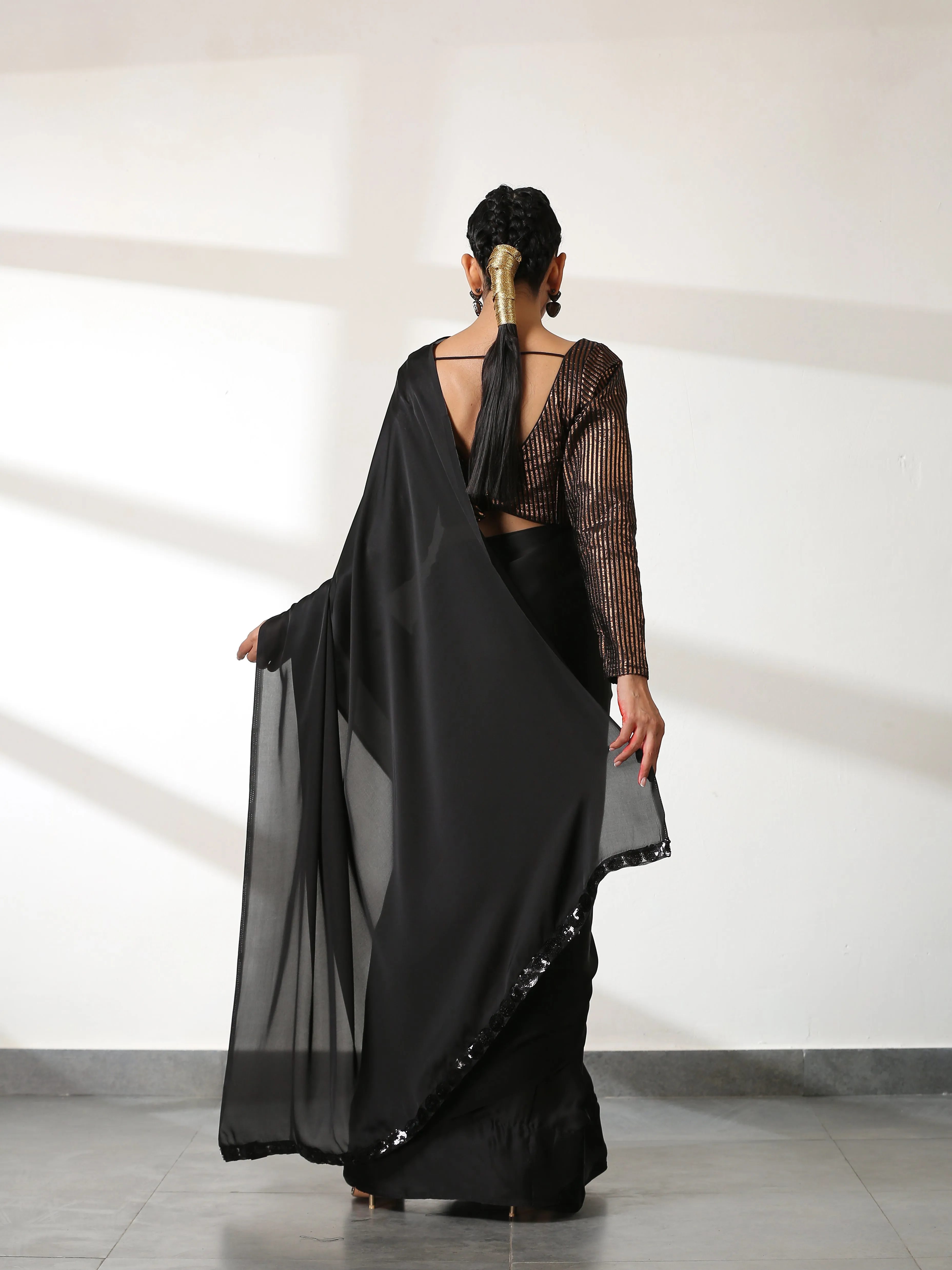 Black Satin Beauty Saree with Black Lace