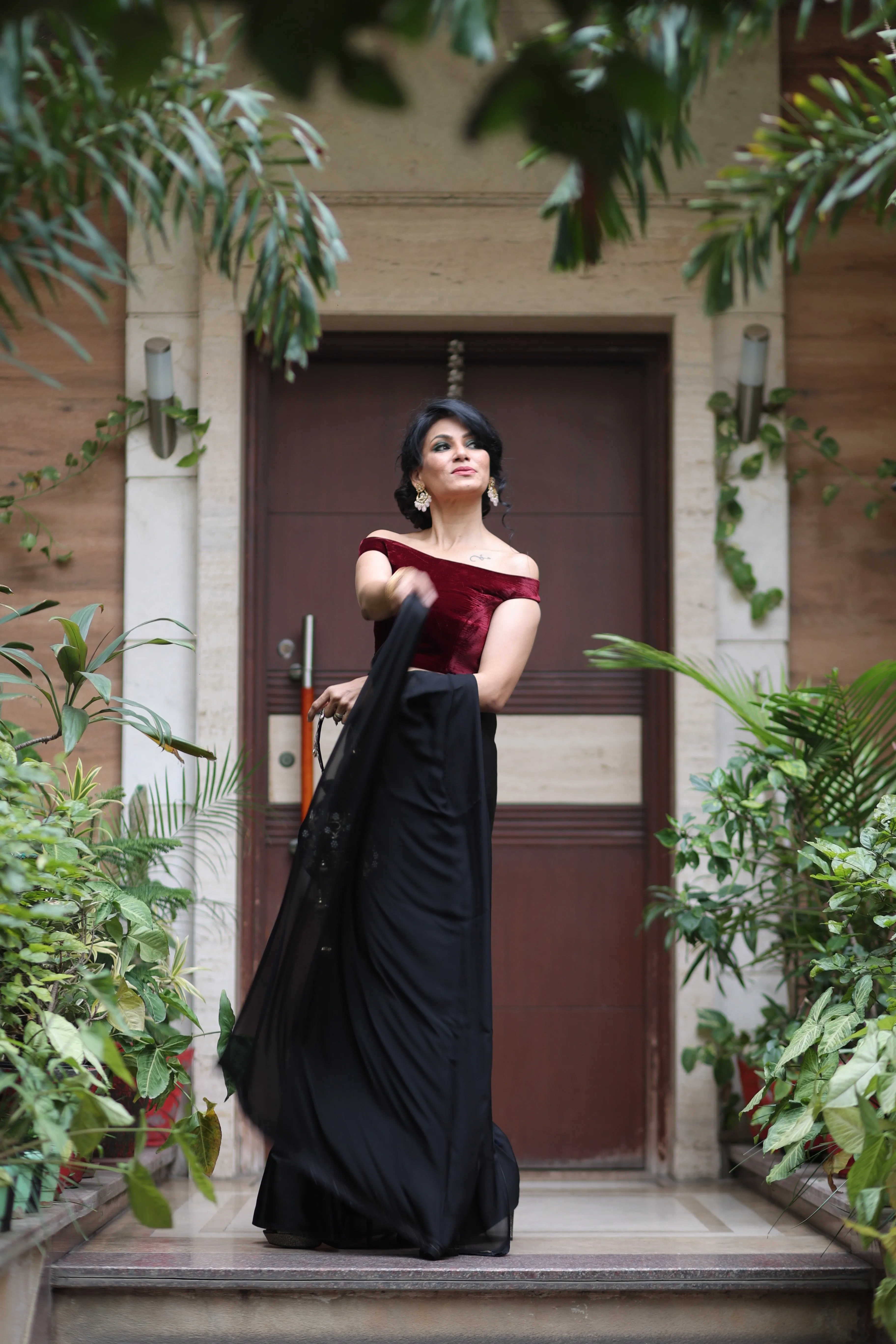 Black Satin Beauty Saree with Black Lace