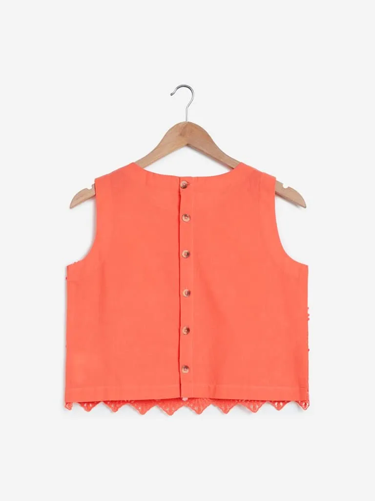 Bombay Paisley Coral Crochet-Detailed Crop-Top