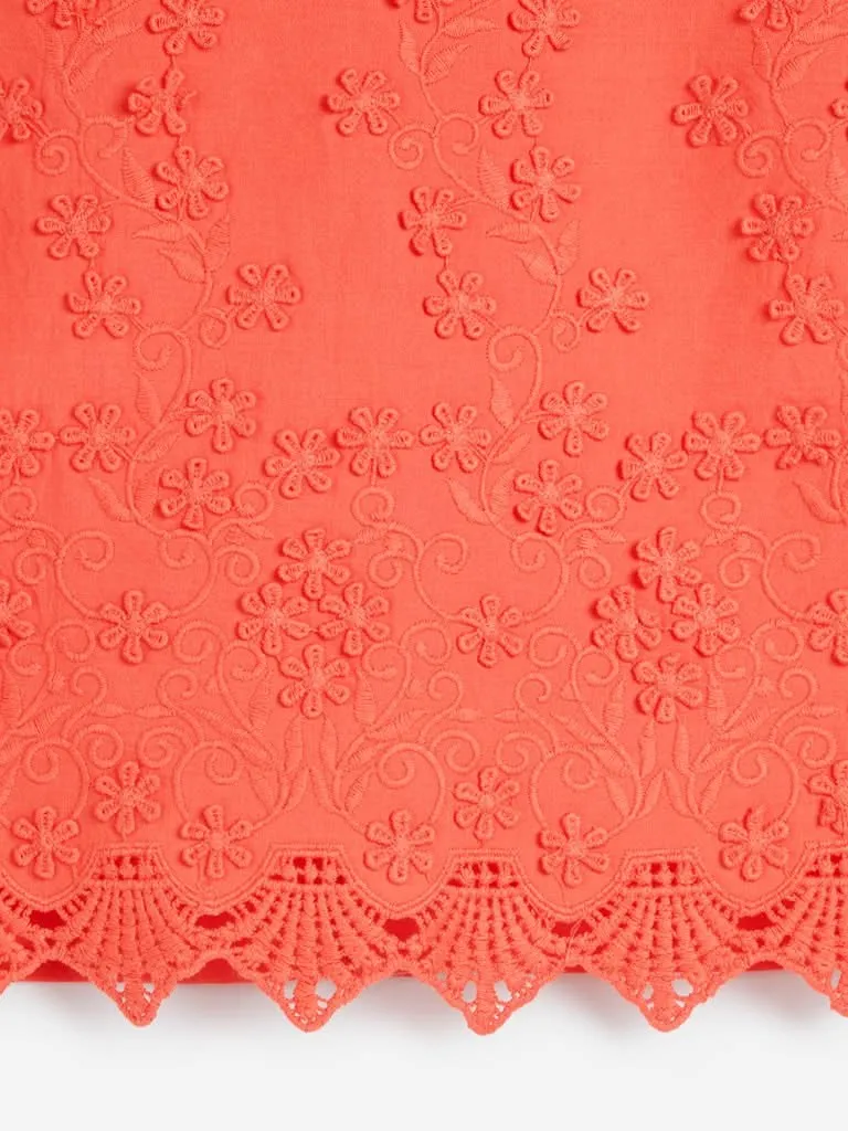 Bombay Paisley Coral Crochet-Detailed Crop-Top