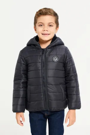 Boys Black Puffer Hooded Jacket