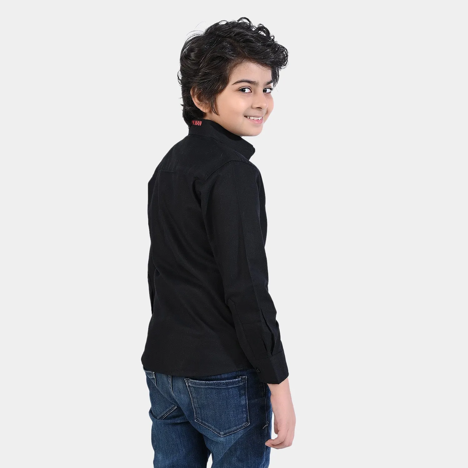 Boys Cotton Poplin Casual Shirt -BLACK