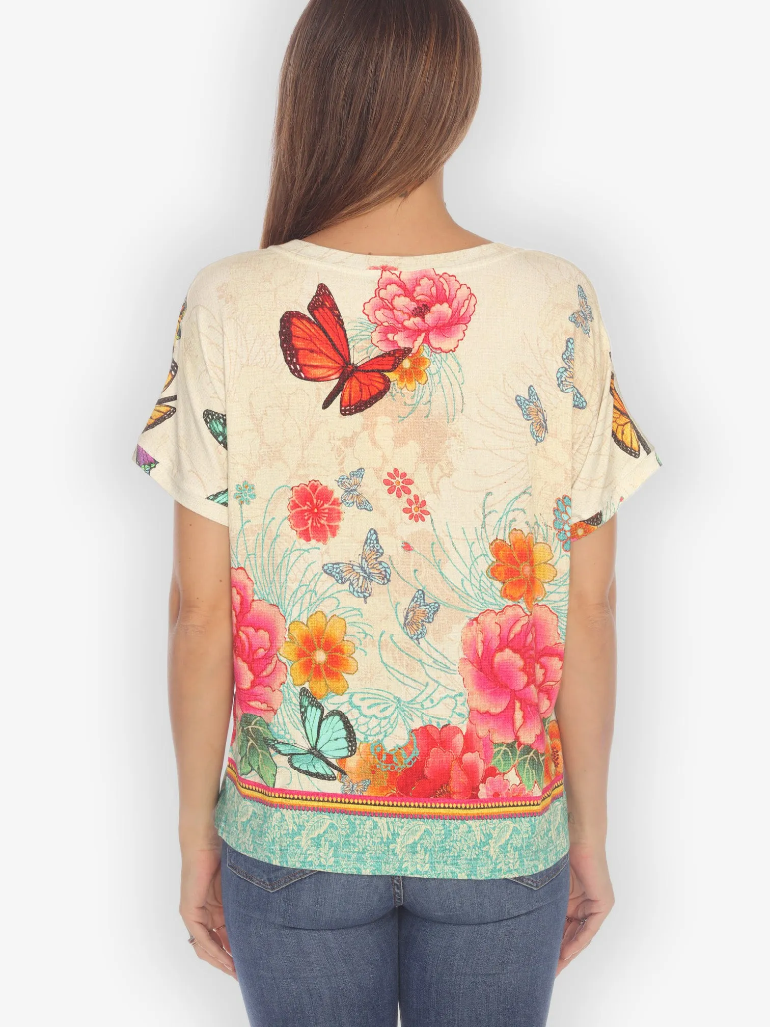 Butterfly in Flight Cream Cap Sleeves Tee