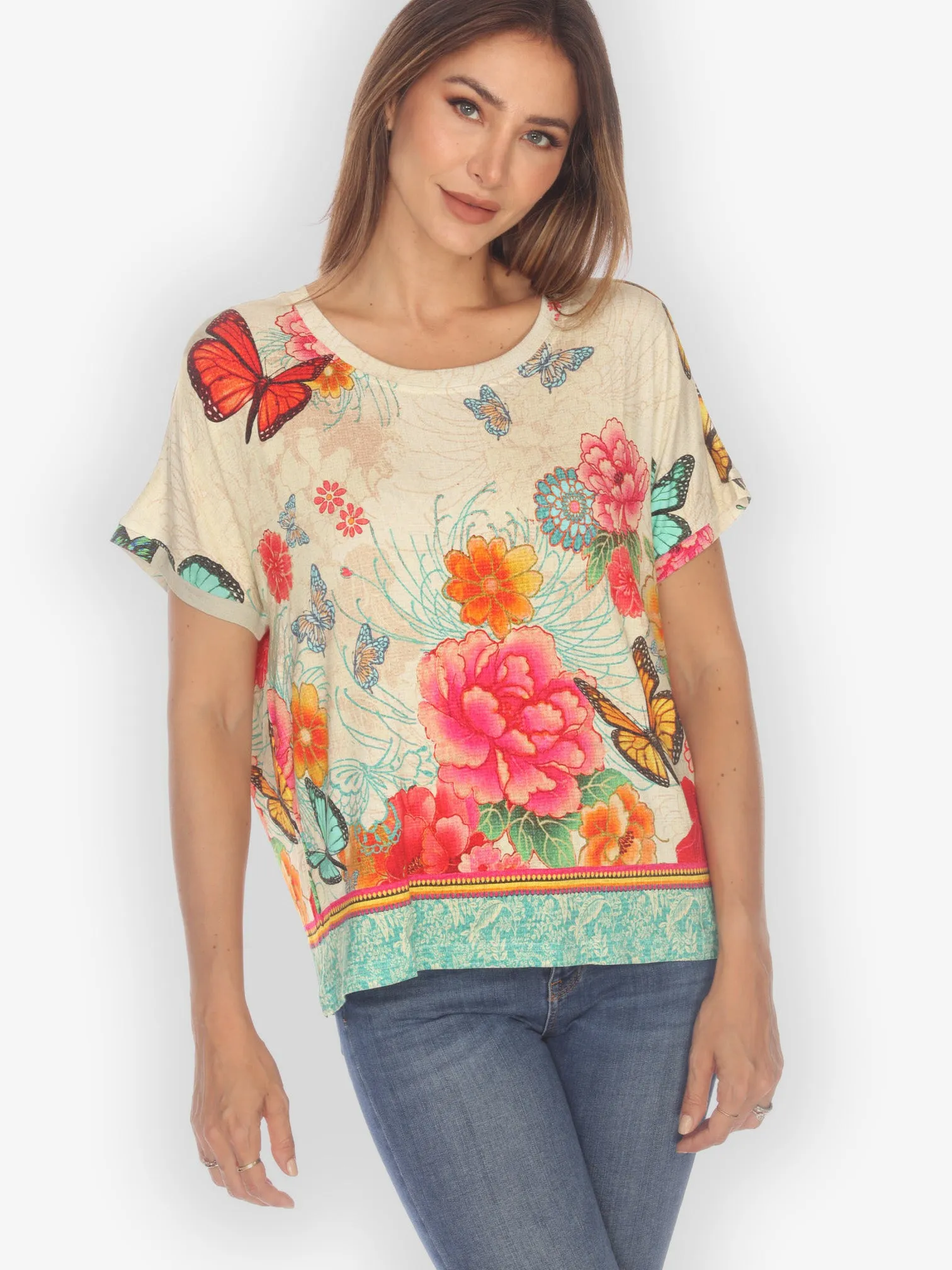 Butterfly in Flight Cream Cap Sleeves Tee