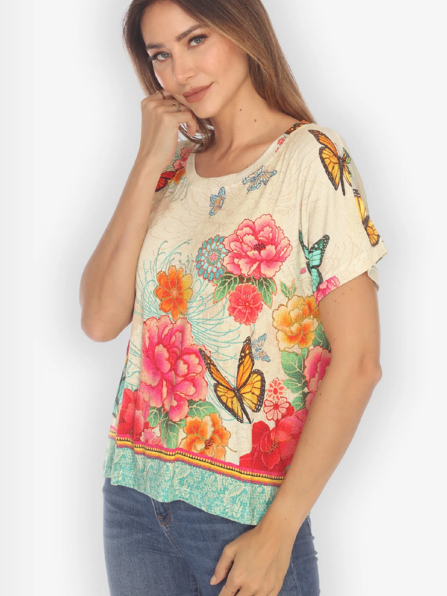 Butterfly in Flight Cream Cap Sleeves Tee