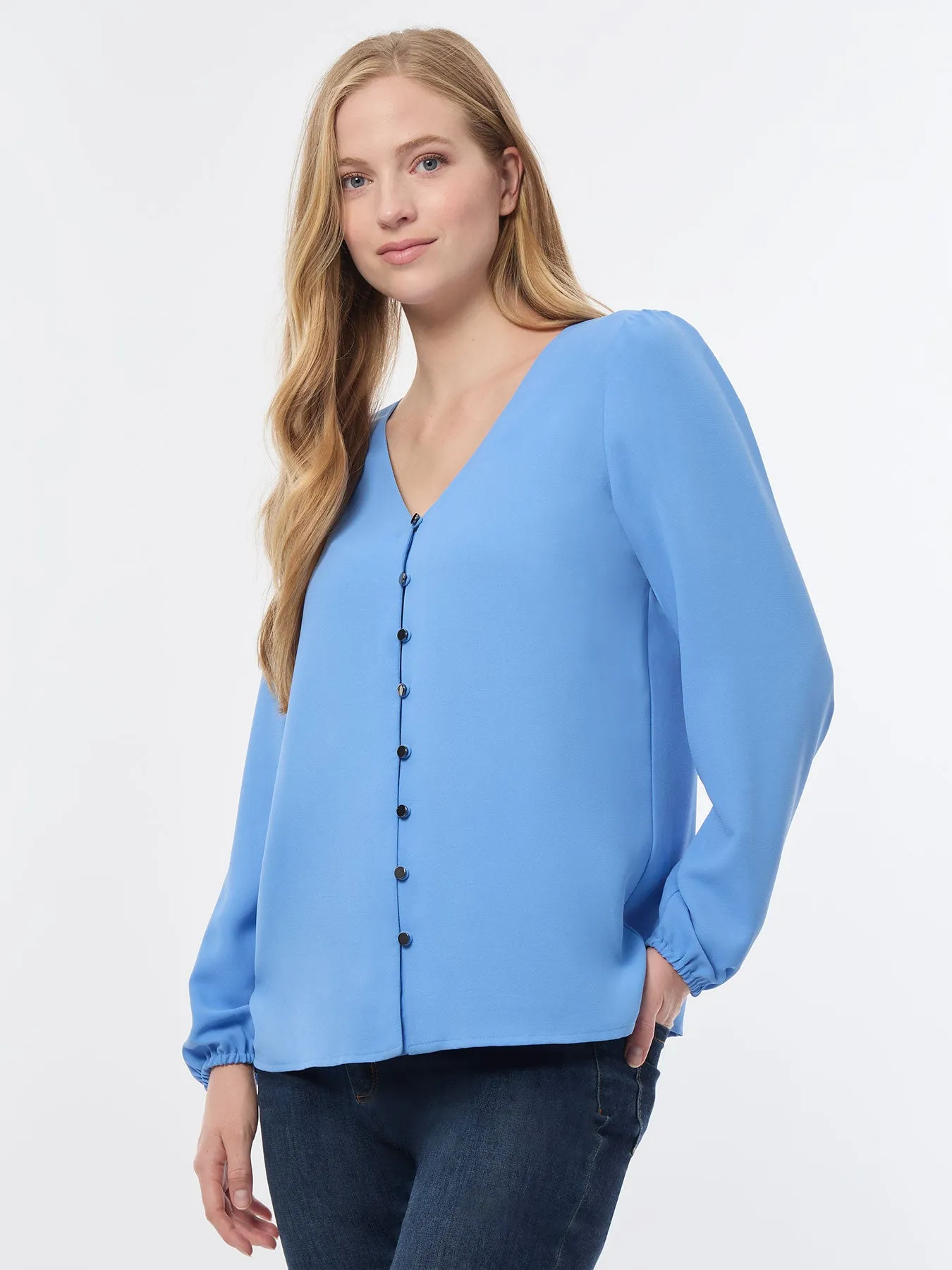 Button Front Blouse, Jasper Crepe