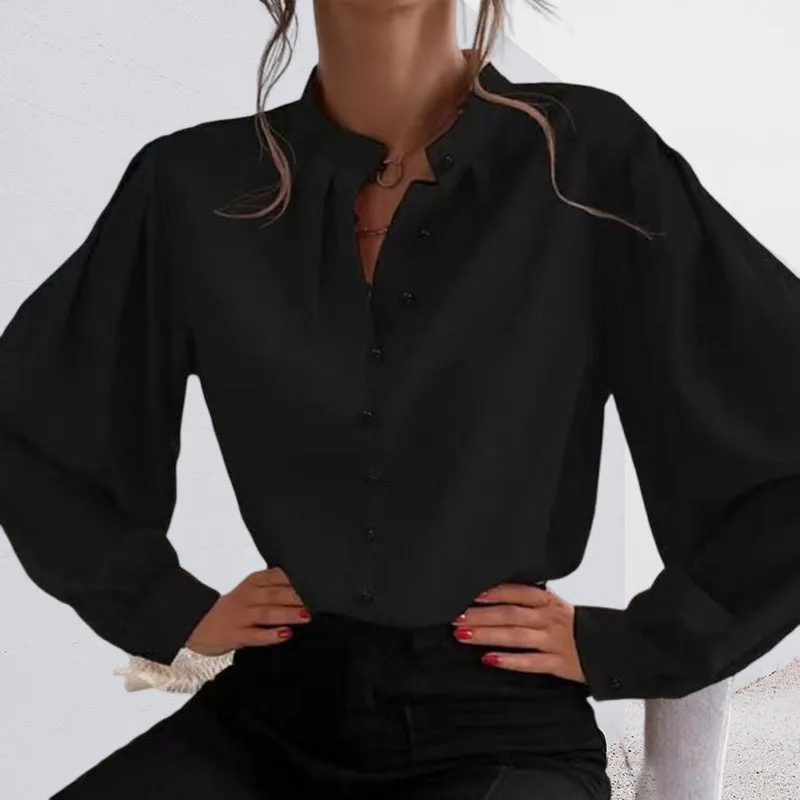 Button Up Stand Collar Long Sleeve Shirt