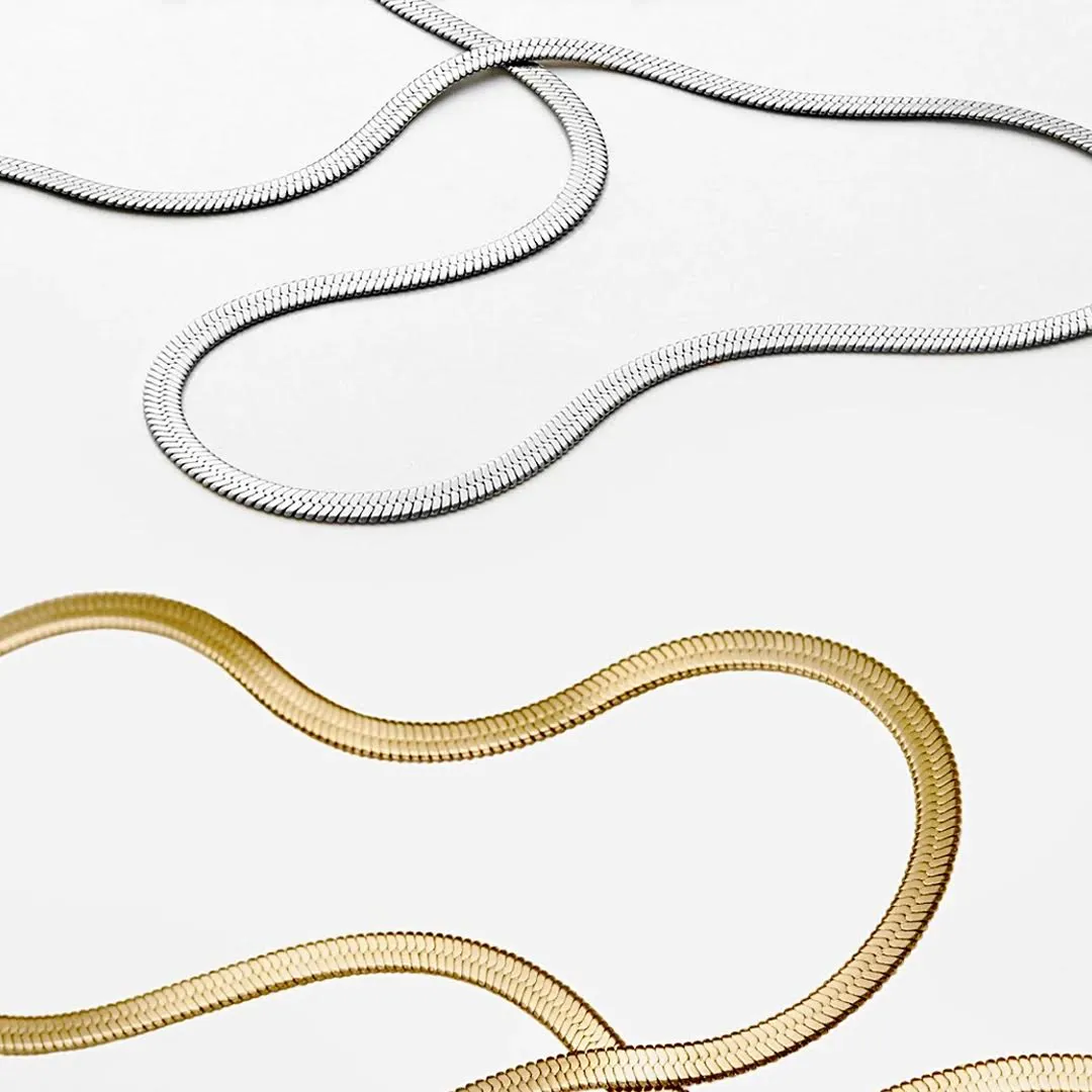 C004G B.Tiff 4mm Gold Plated Herringbone Stainless Steel Chain Necklace