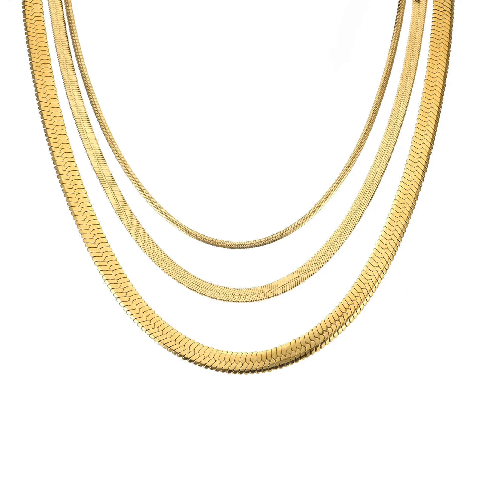 C004G B.Tiff 4mm Gold Plated Herringbone Stainless Steel Chain Necklace