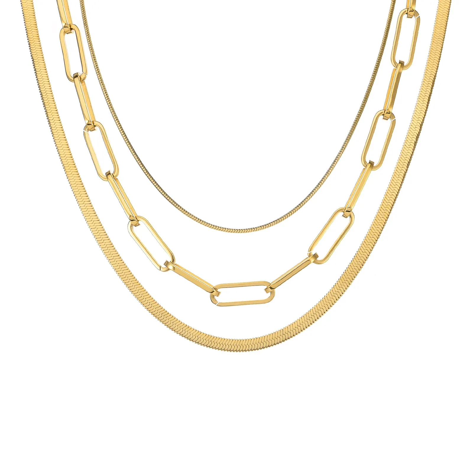 C004G B.Tiff 4mm Gold Plated Herringbone Stainless Steel Chain Necklace