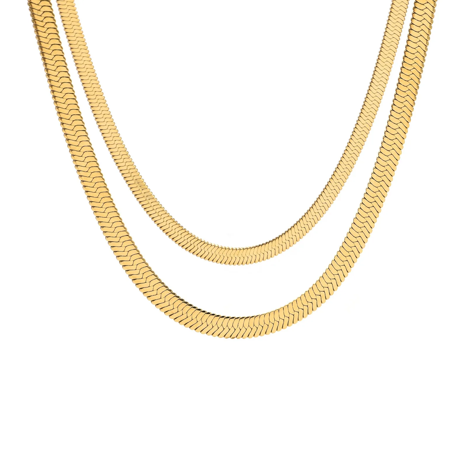 C004G B.Tiff 4mm Gold Plated Herringbone Stainless Steel Chain Necklace