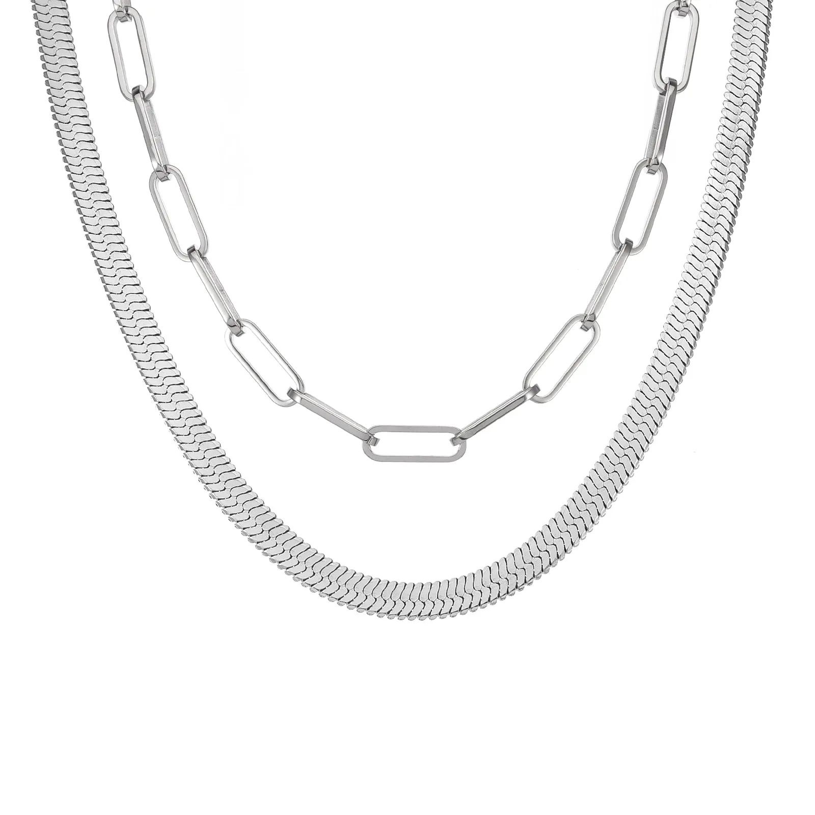 C006W B.Tiff 6mm Herringbone Stainless Steel Chain Necklace