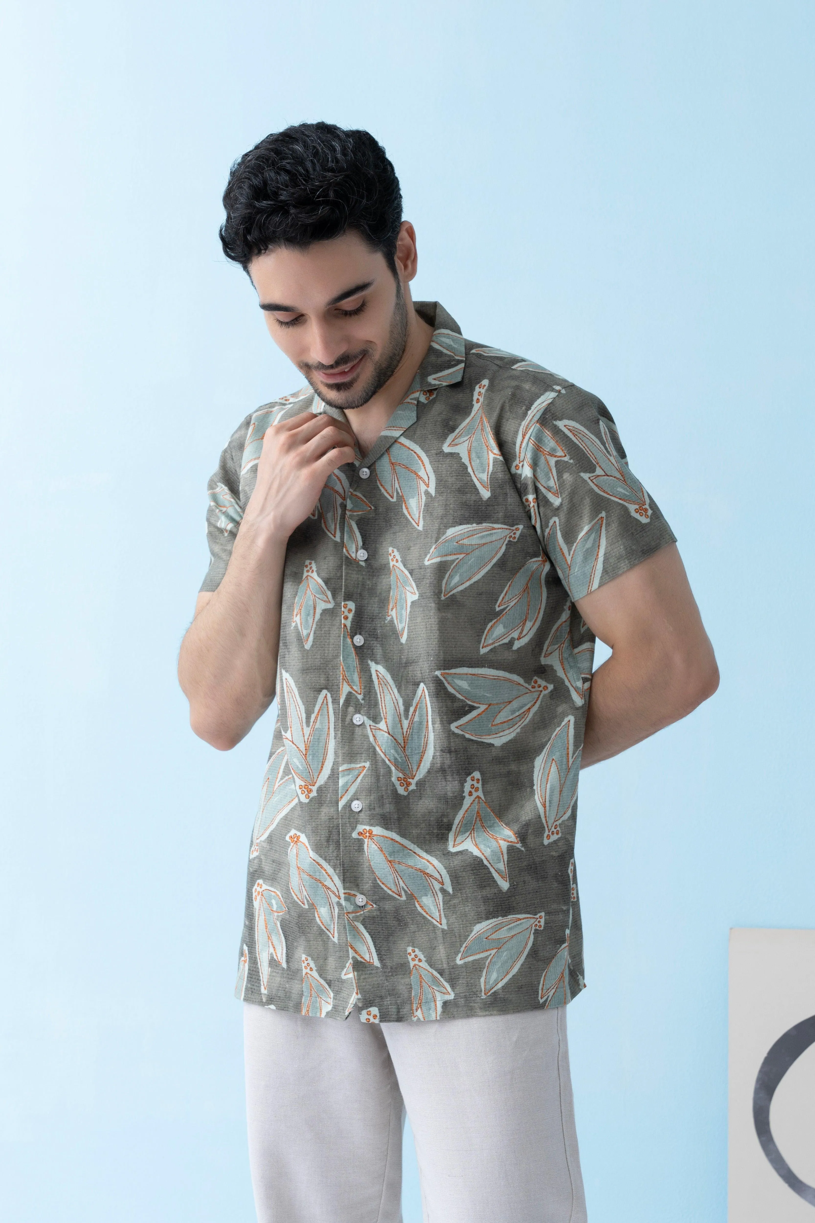 Coastline Hemp Cuban Shirt in Leafy Sage