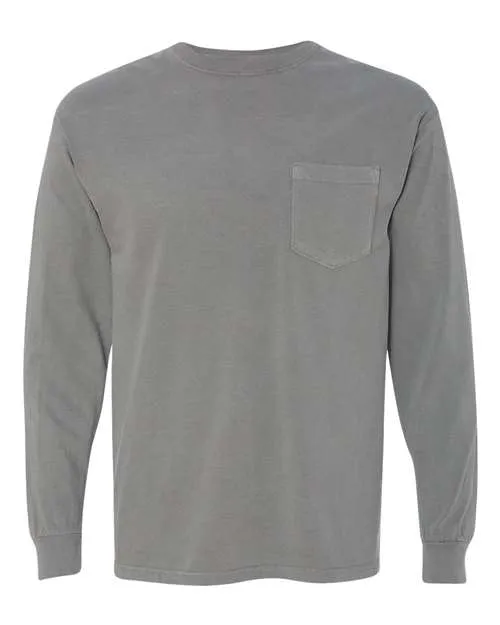 Comfort Colors Garment-Dyed Heavyweight Long Sleeve Pocket T-Shirt 4410 Grey