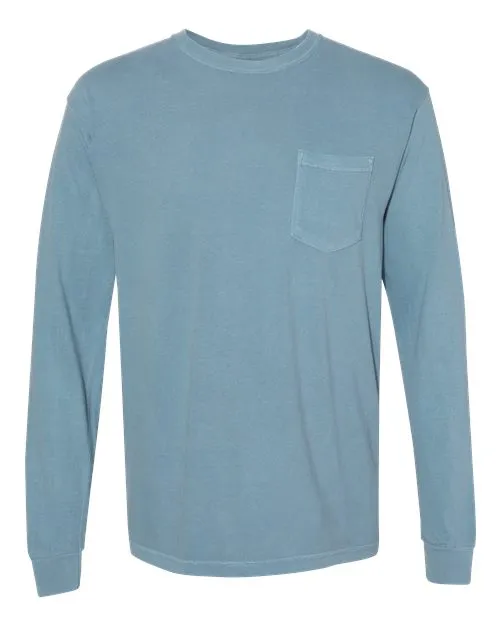 Comfort Colors Garment-Dyed Heavyweight Long Sleeve Pocket T-Shirt 4410 Grey