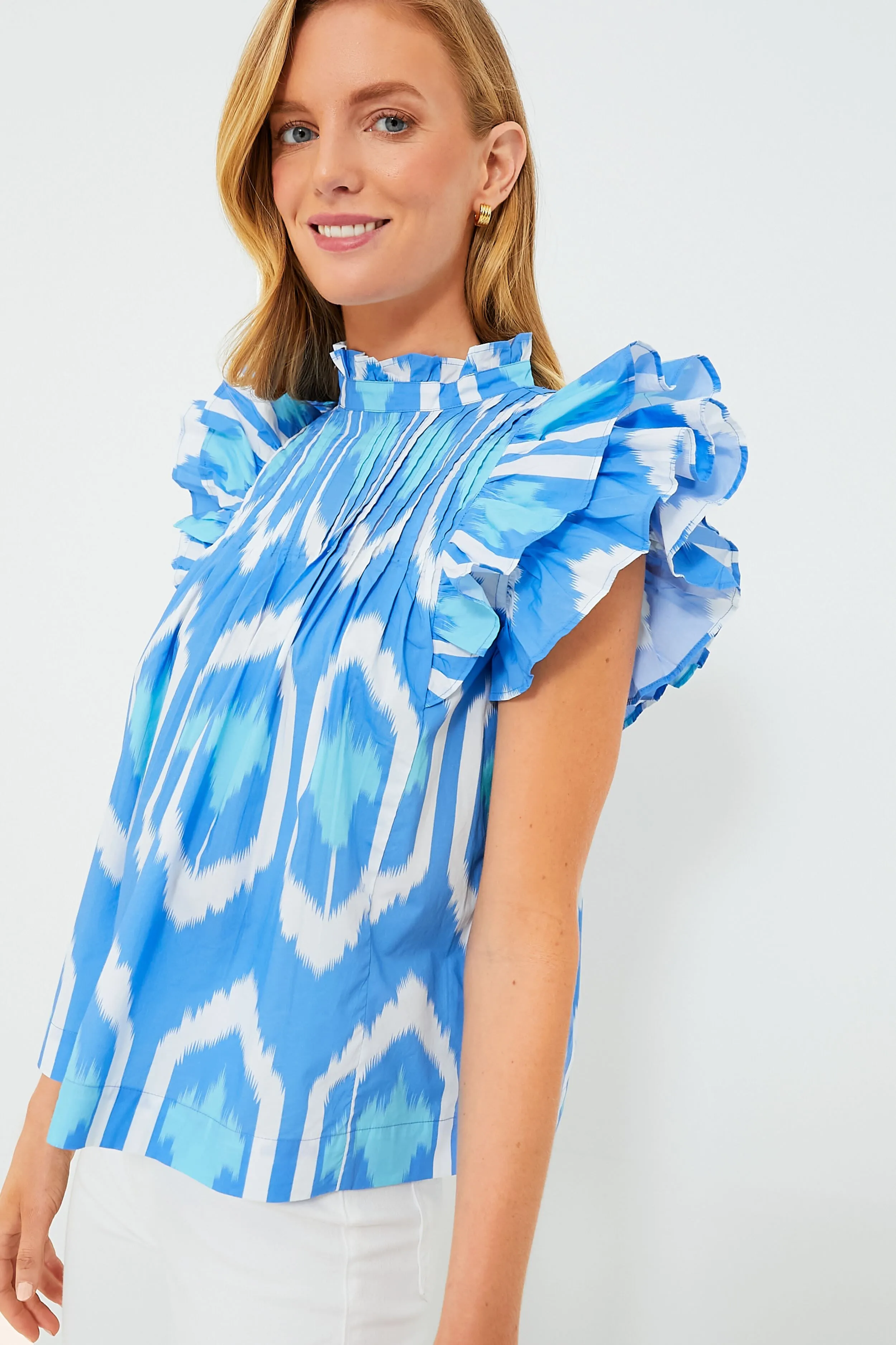 Exclusive Blue Odisha Pintuck Ruffle Blouse