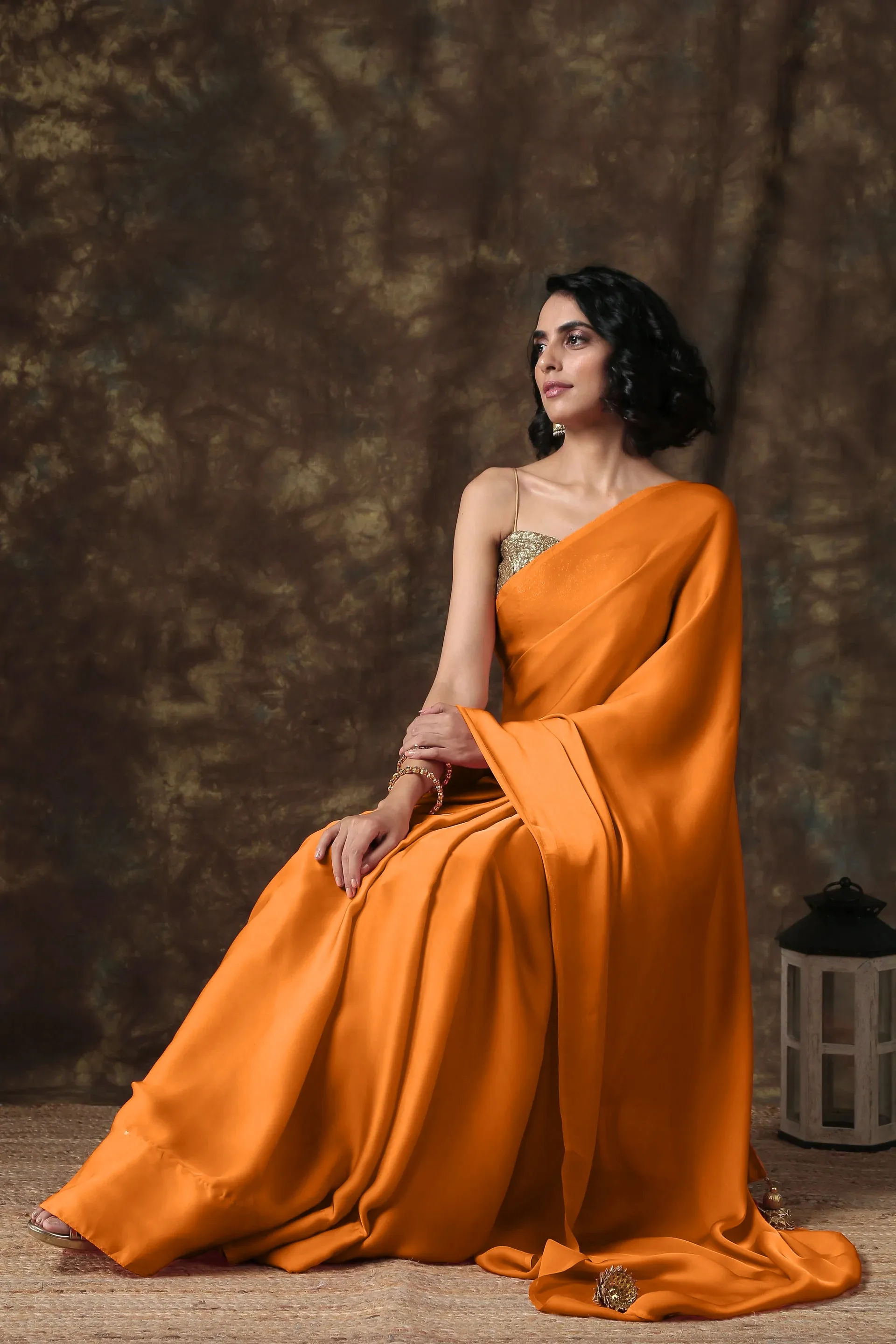 Exotic Tangerine Angel Satin Saree