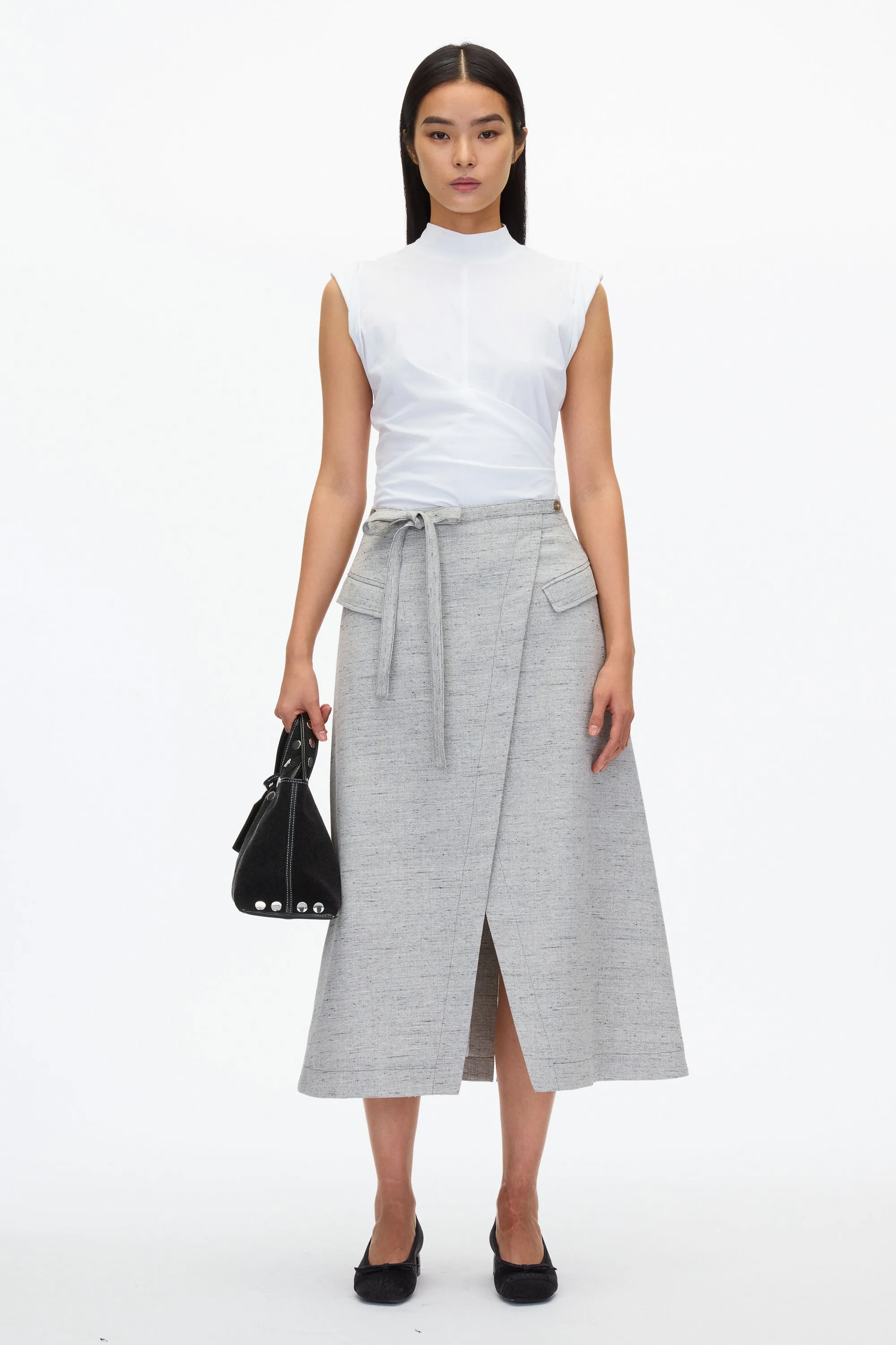 Faux Wrap Skirt with Tie Waist