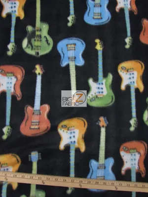 Fleece Printed Fabric Instrument Guitar / Guitars All-Over Black / Sold By The Yard