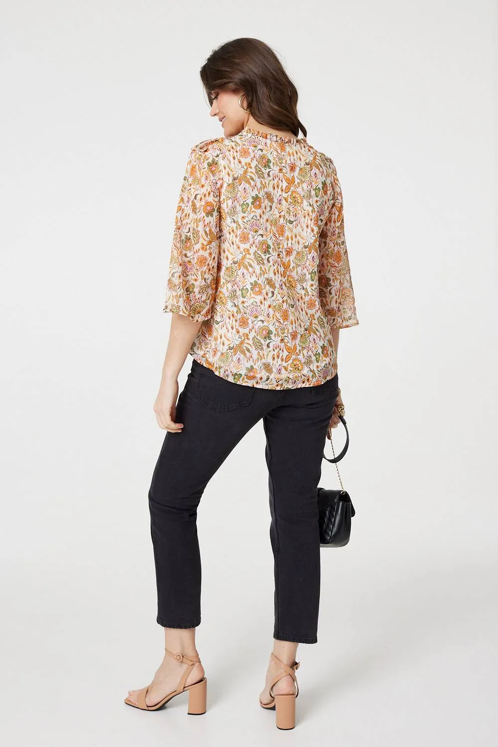 Floral Frill Detail 3/4 Sleeve Blouse