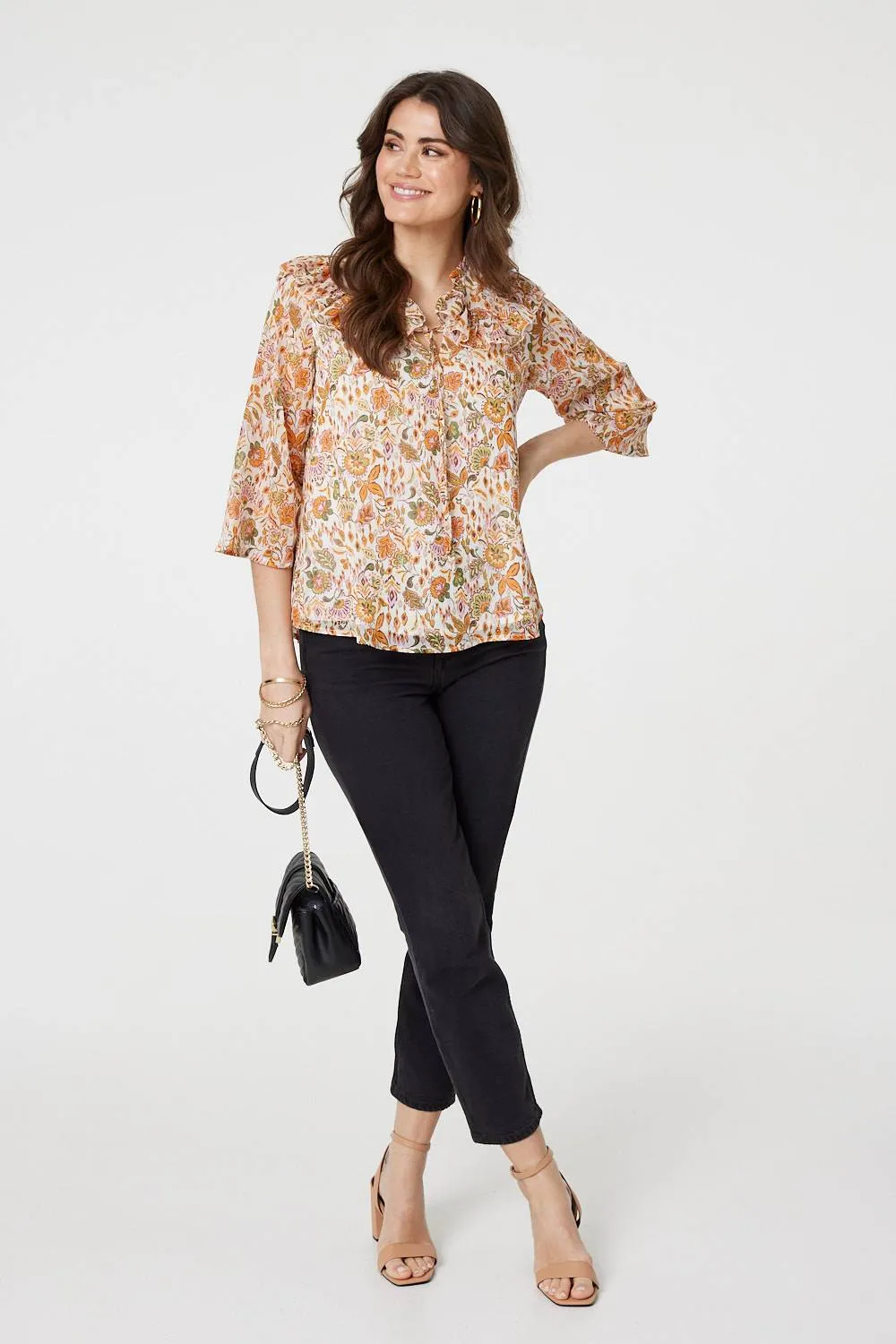 Floral Frill Detail 3/4 Sleeve Blouse