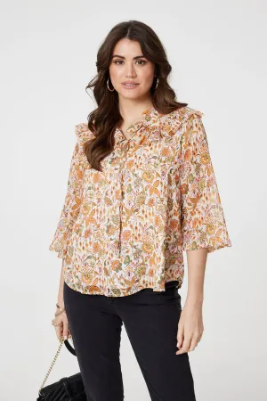 Floral Frill Detail 3/4 Sleeve Blouse