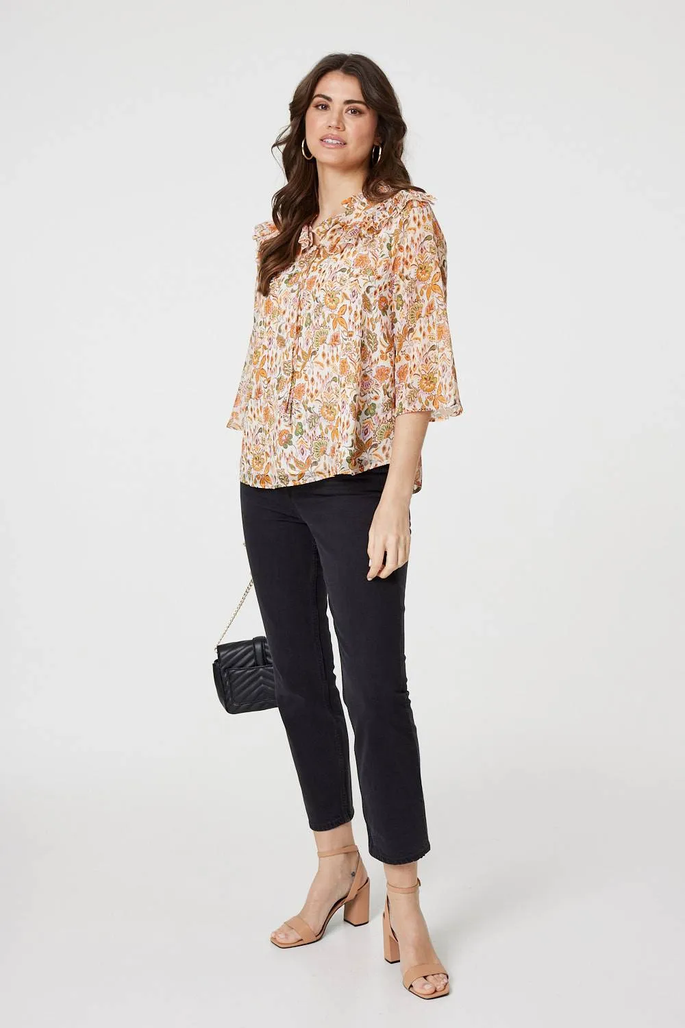 Floral Frill Detail 3/4 Sleeve Blouse