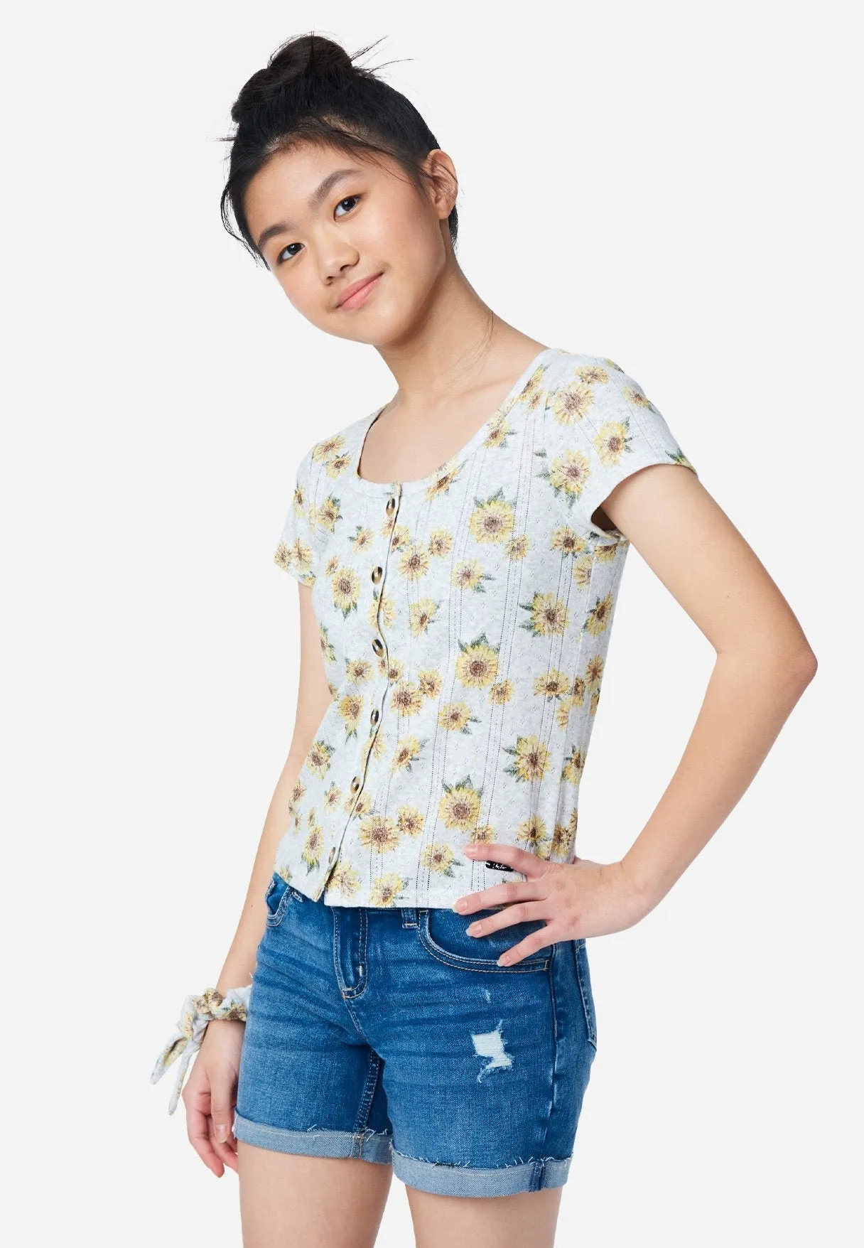 Floral Henley Top & Hair Tie