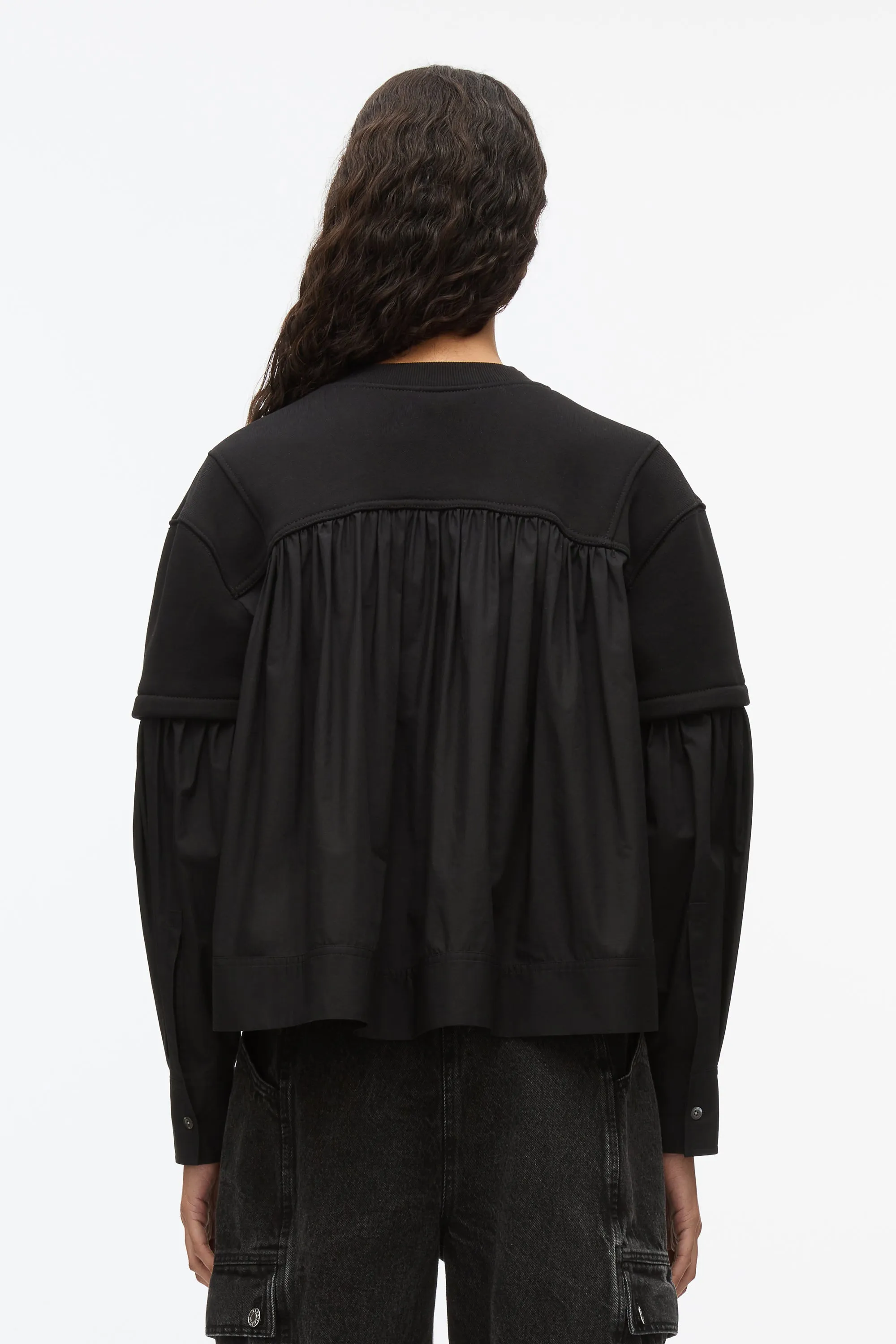 Gathered Poplin Sweatshirt