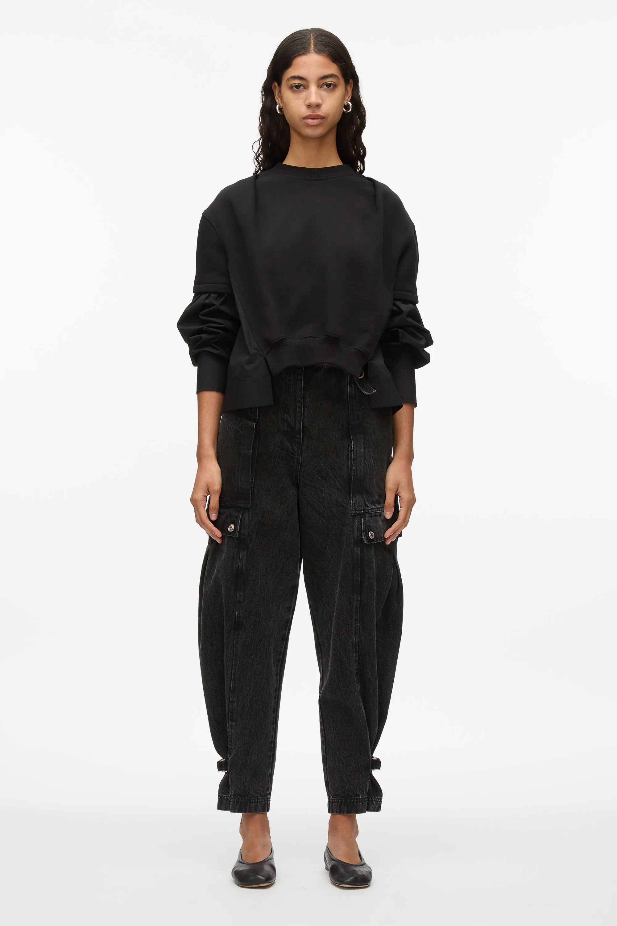 Gathered Poplin Sweatshirt