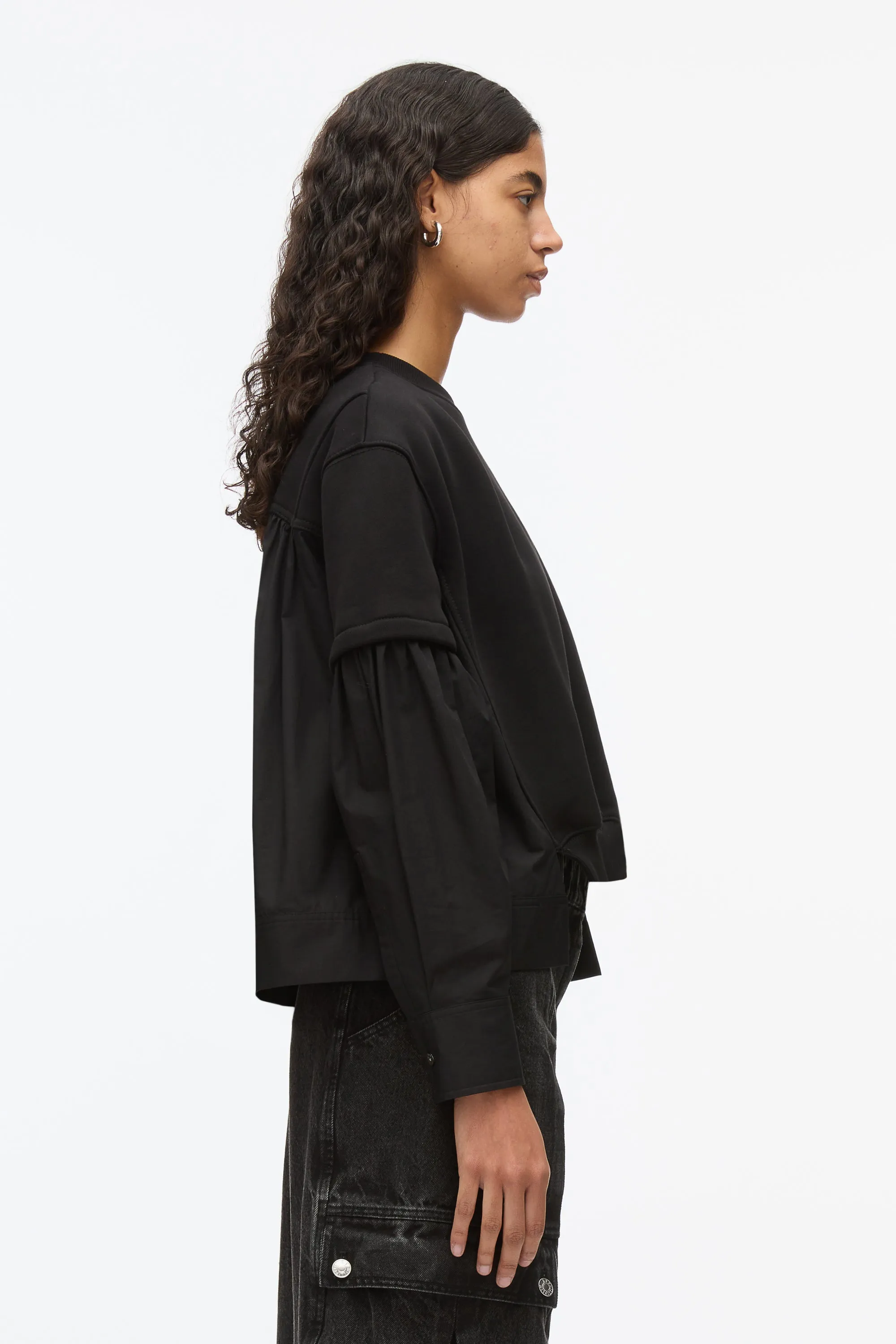 Gathered Poplin Sweatshirt