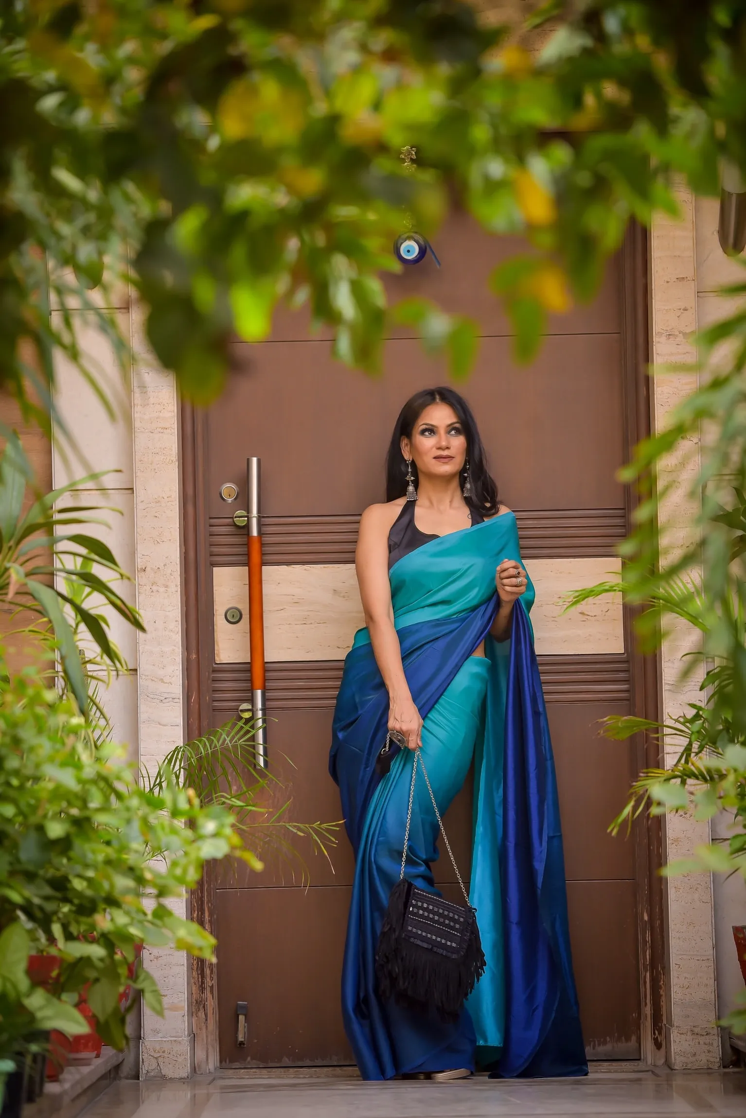 Green & Blue Satin Ombre' Saree