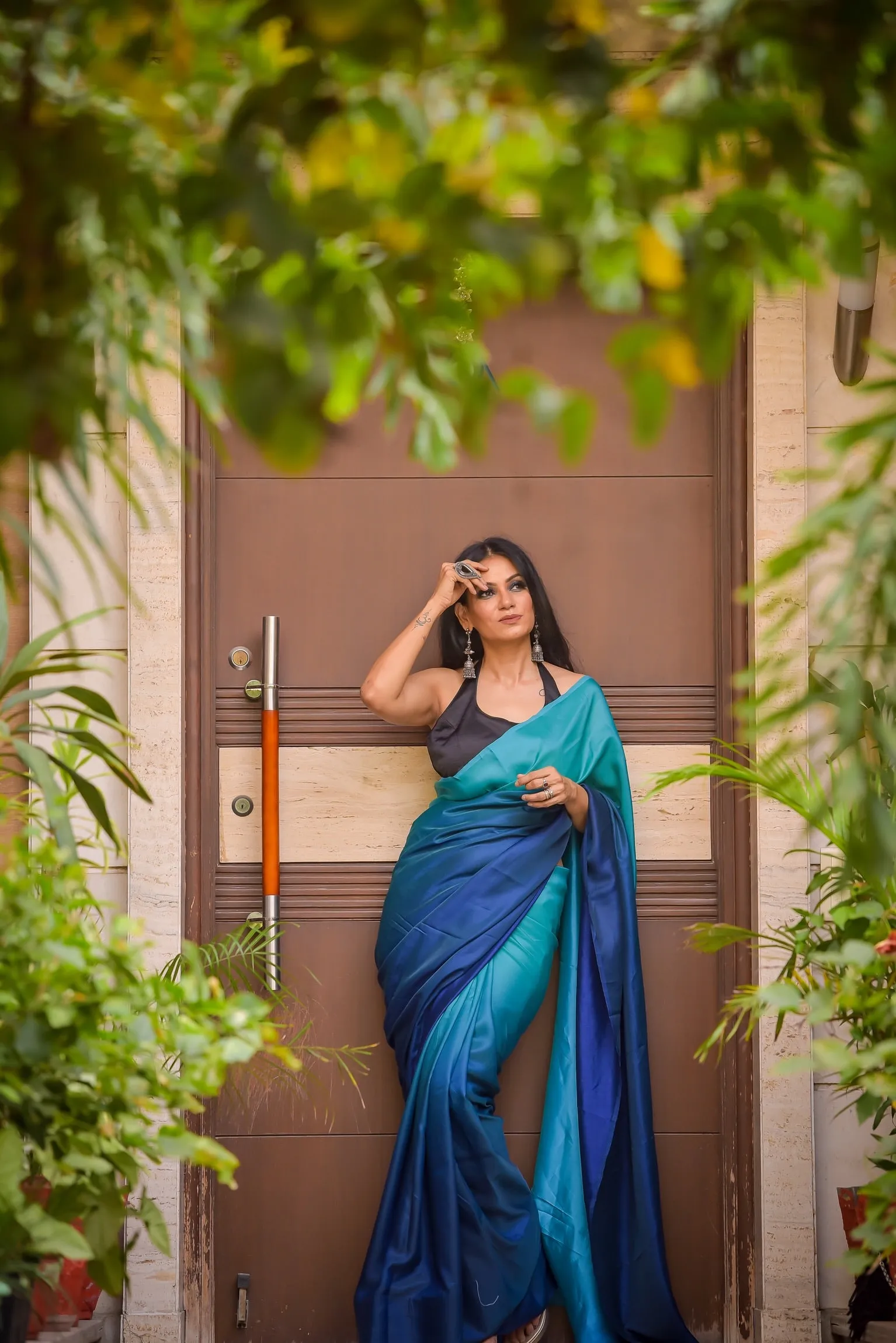 Green & Blue Satin Ombre' Saree