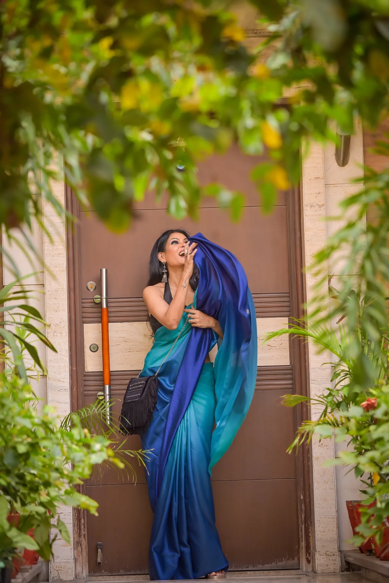 Green & Blue Satin Ombre' Saree