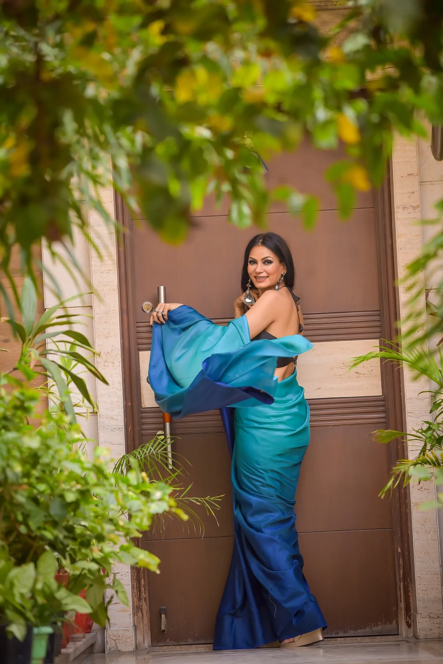 Green & Blue Satin Ombre' Saree