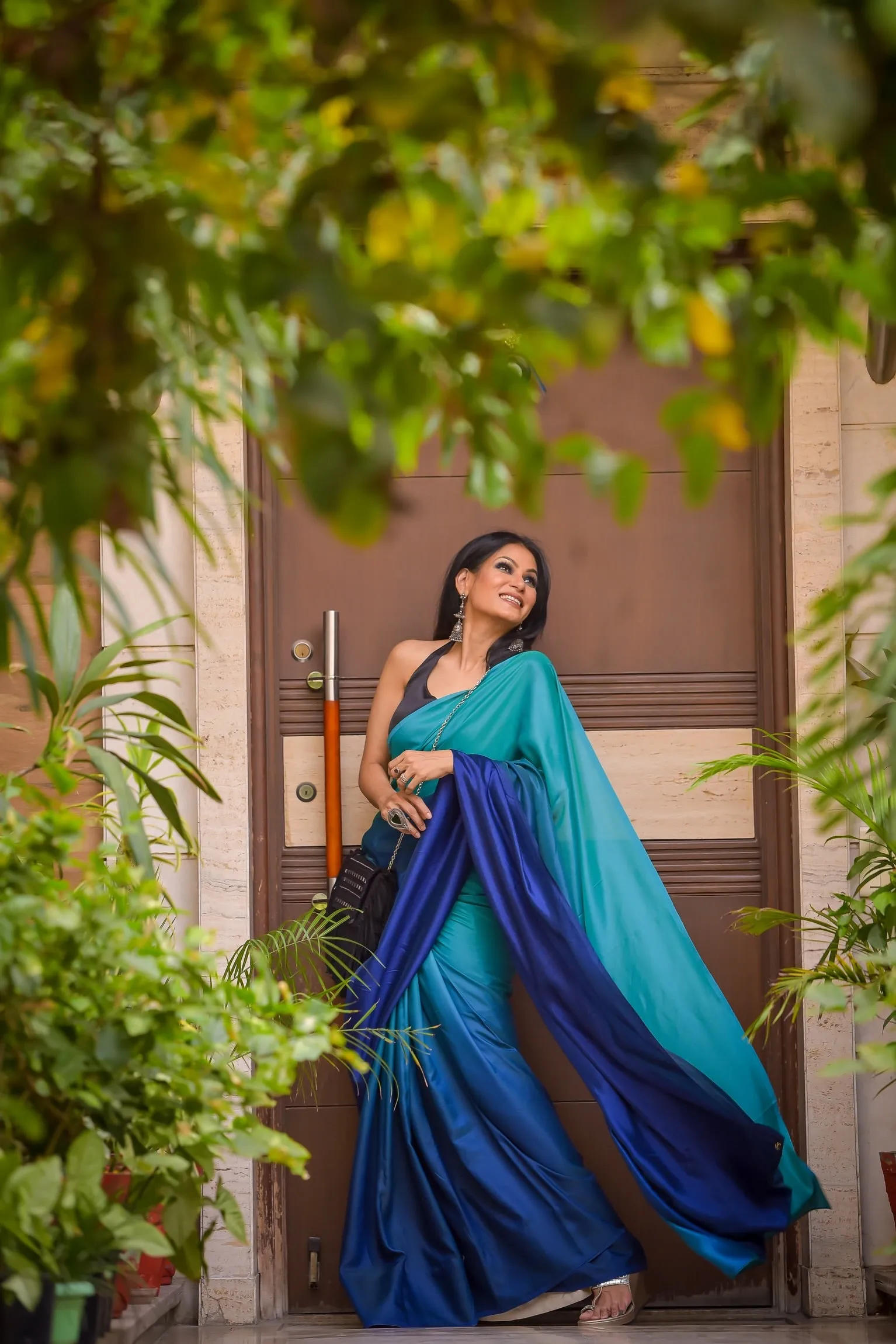 Green & Blue Satin Ombre' Saree