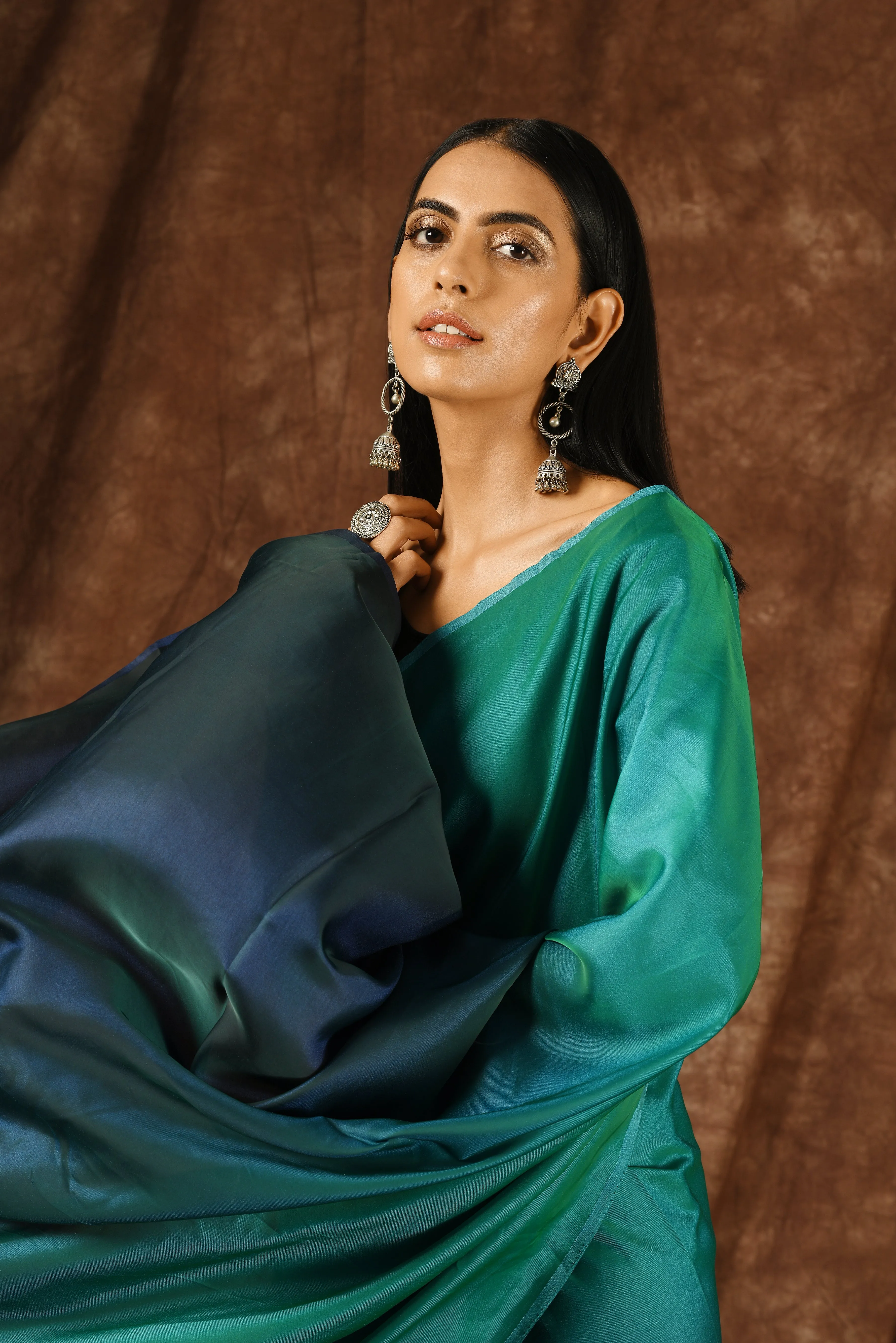 Green & Blue Satin Ombre' Saree