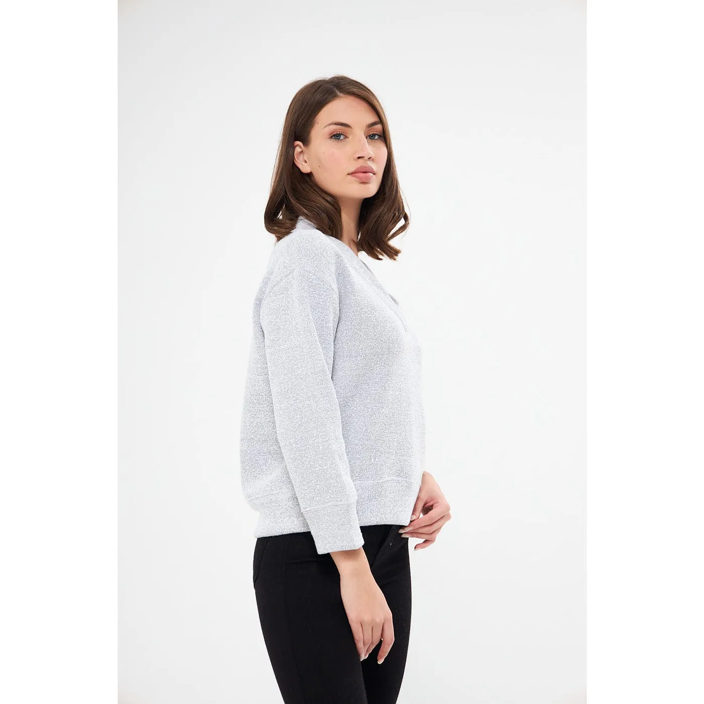 Grey V Neck Melange Sweatshirt