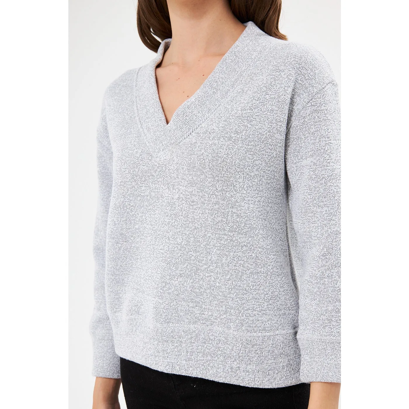 Grey V Neck Melange Sweatshirt