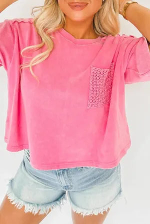 Hot Pink Washed Cropped Short Sleeve Shirt