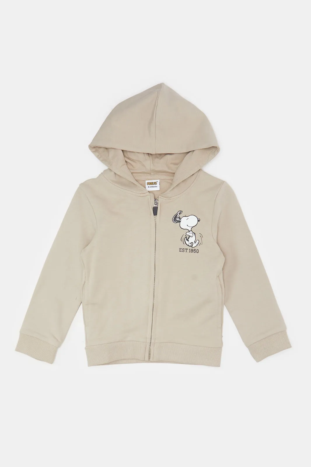 Infant Boys Beige Snoopy Hooded Sweatshirt