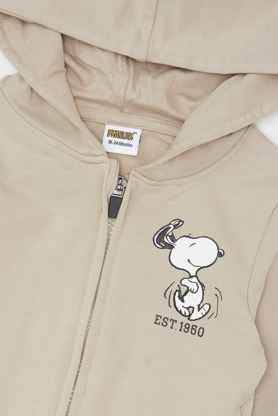 Infant Boys Beige Snoopy Hooded Sweatshirt