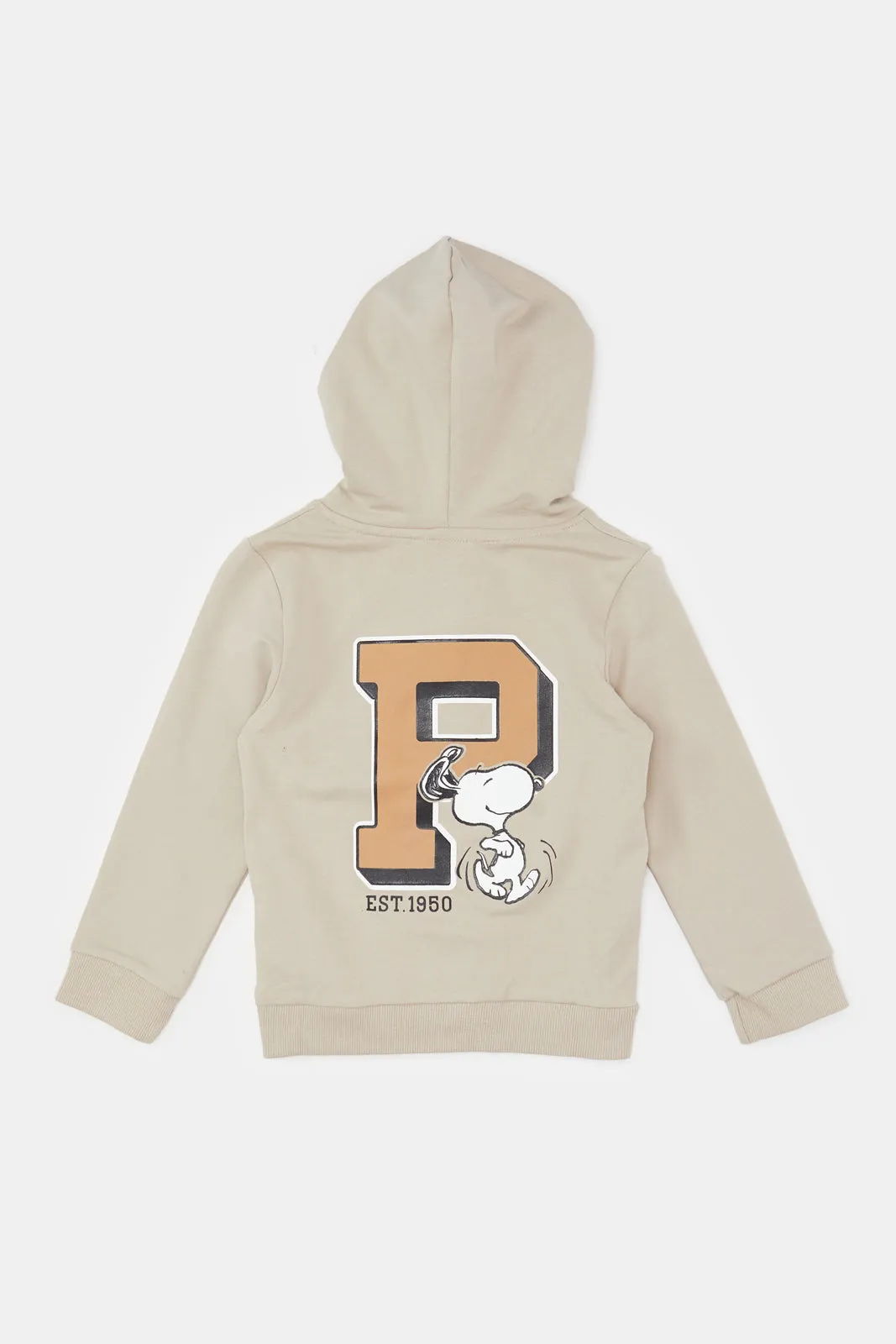 Infant Boys Beige Snoopy Hooded Sweatshirt