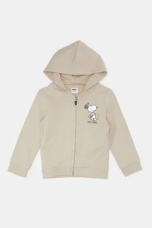 Infant Boys Beige Snoopy Hooded Sweatshirt