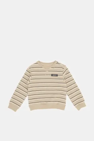 Infant Boys Beige Striped Round Neck Sweatshirt