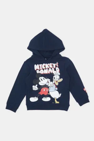 Infant Boys Navy Mickey And Donald Hooded Sweatshirt